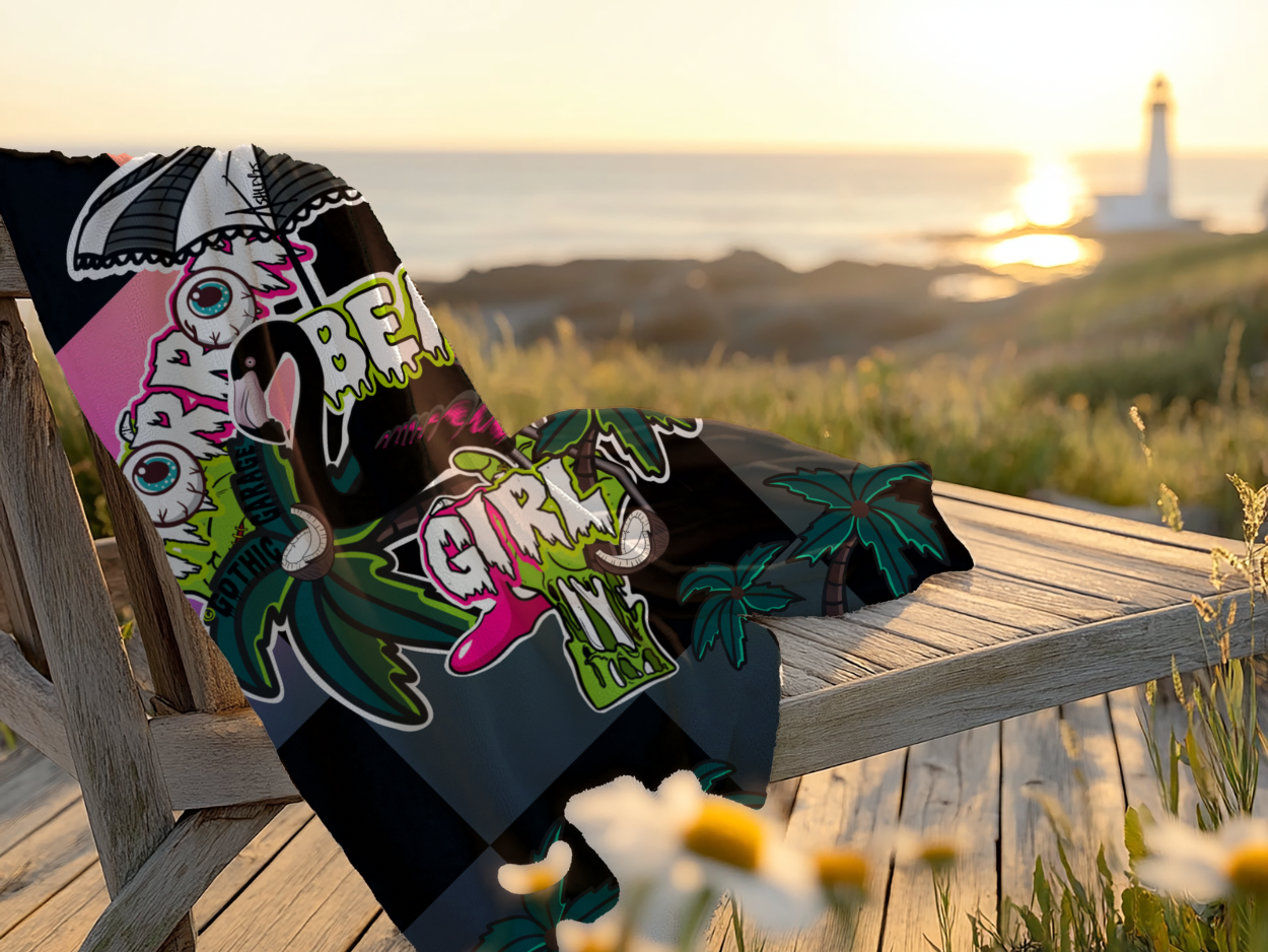 Retro Horror Beach Girl Pop Art Beach Towel