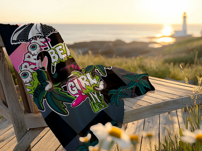 Retro Horror Beach Girl Pop Art Beach Towel