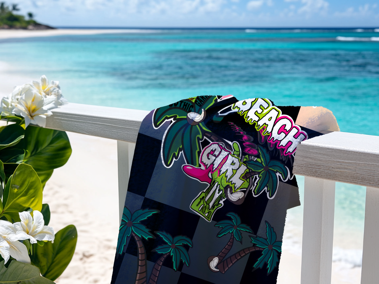Retro Horror Beach Girl Pop Art Beach Towel