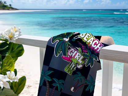 Retro Horror Beach Girl Pop Art Beach Towel