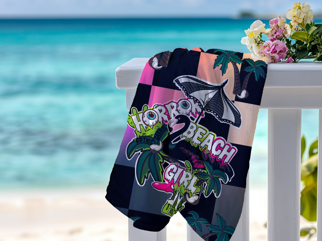 Retro Horror Beach Girl Pop Art Beach Towel