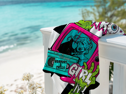 Retro Horror Girl Pop Art Beach Towel