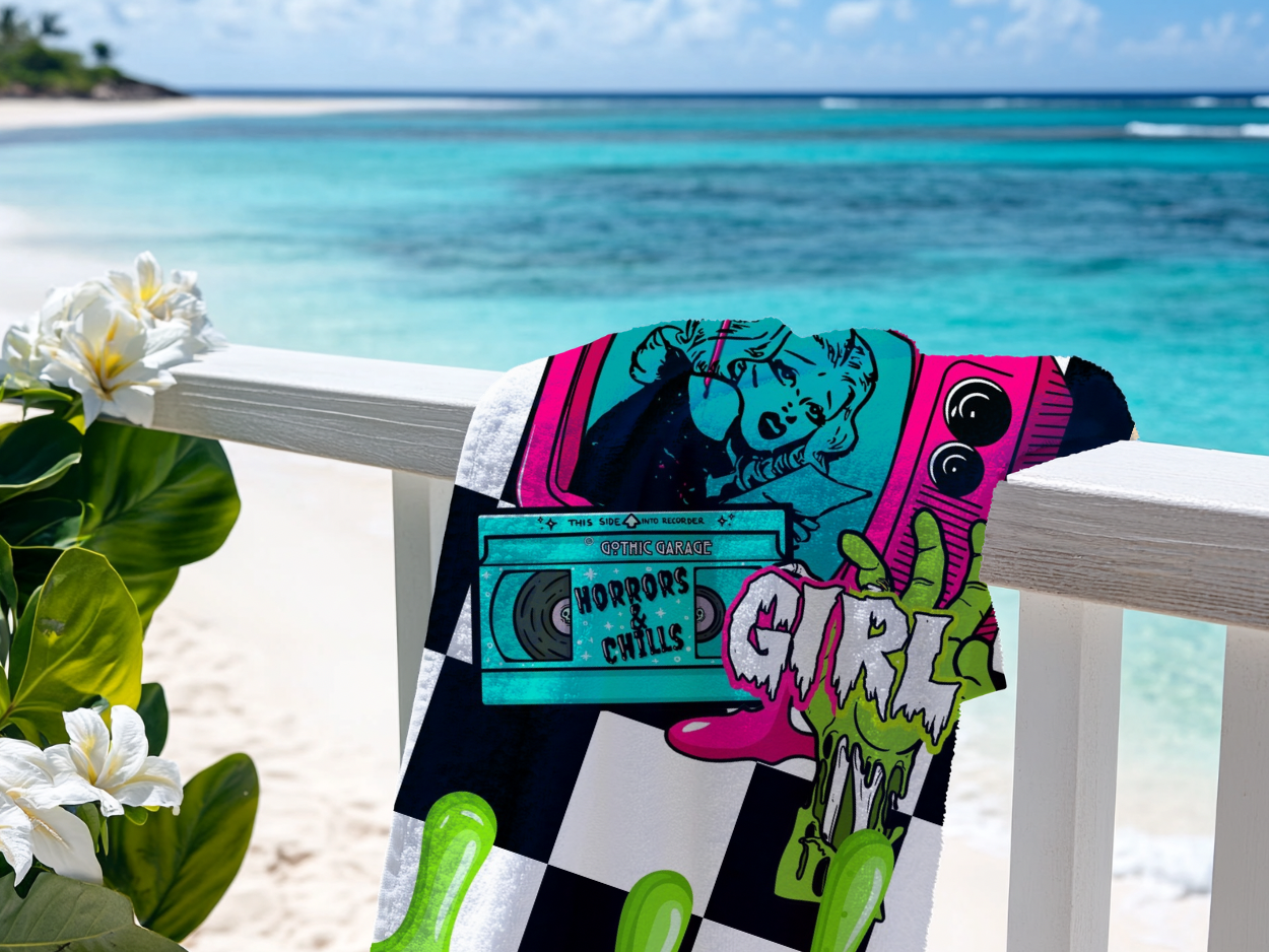 Retro Horror Girl Pop Art Beach Towel