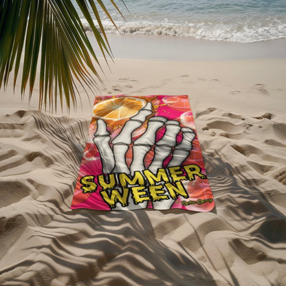 Skeleton Orange Beach Towel 30x60 | Summerween Goth Pool Towel