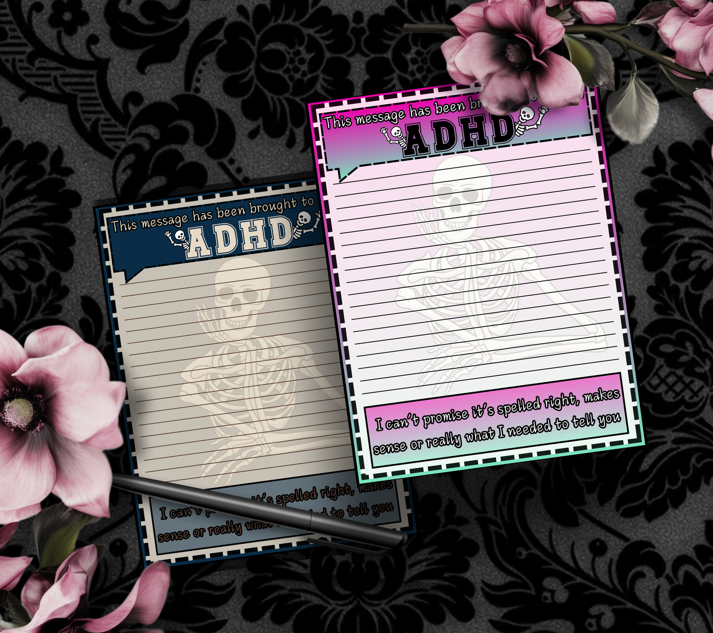 ADHD Funny Skeleton Work Notepad, Sarcastic & Sassy, Perfect Gift for Adults Coping with ADHD, Coworkers and Friends