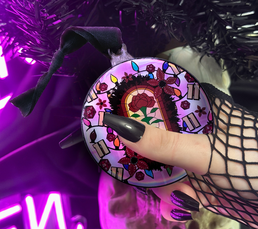 Upside Down Stained Glass Ornament, Gothic Horror Decor, Holographic Acrylic Hanging Art
