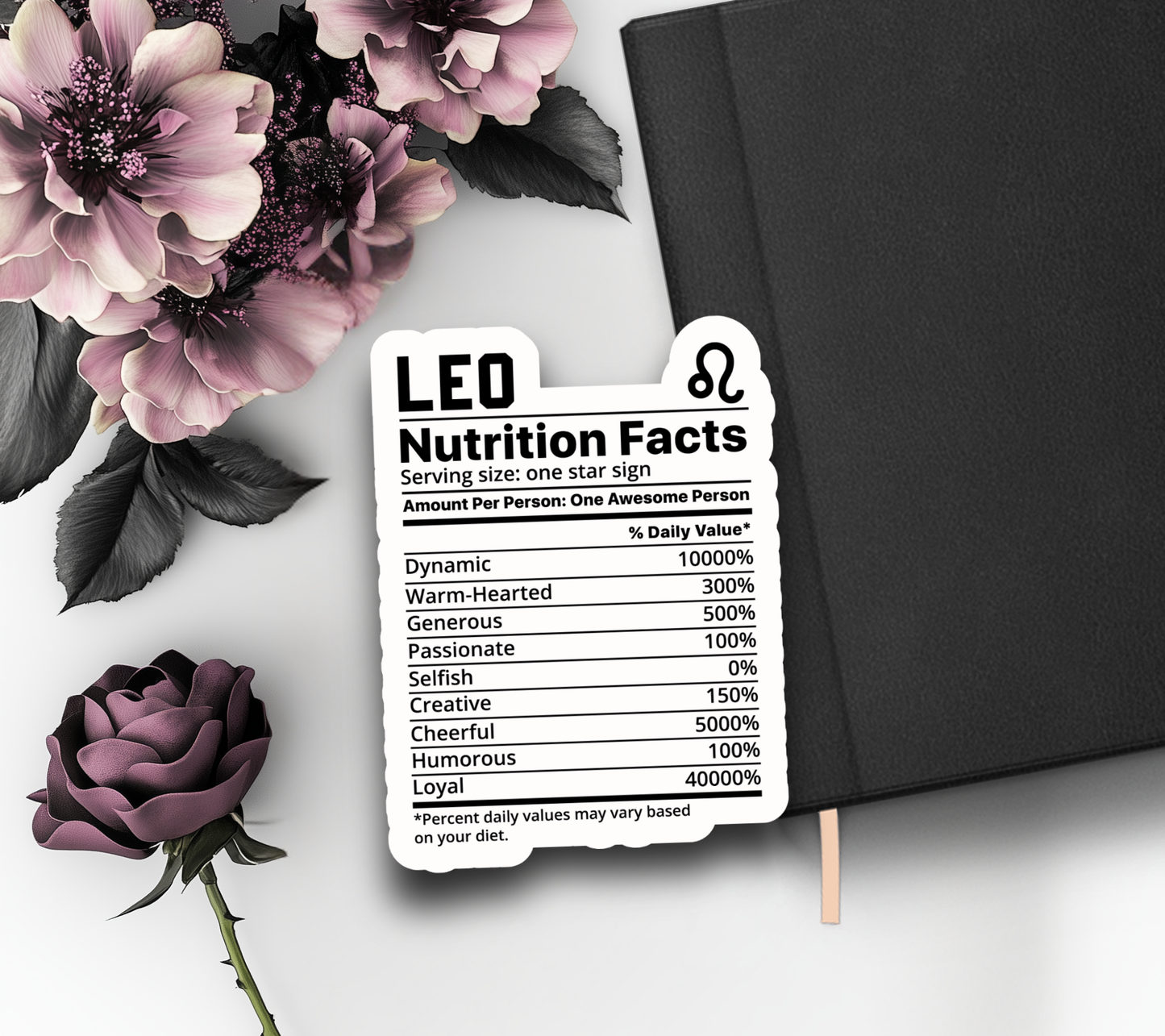 Leo Zodiac Nutrition Facts Waterproof Die Cut Sticker, Choose Between Glossy or Holographic, Perfect to Add Fun to any Surface