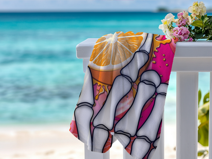 Skeleton Orange Beach Towel 30x60 | Summerween Goth Pool Towel