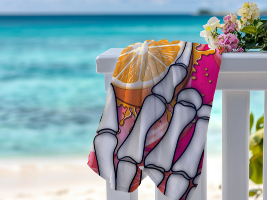 Skeleton Orange Beach Towel 30x60 | Summerween Goth Pool Towel