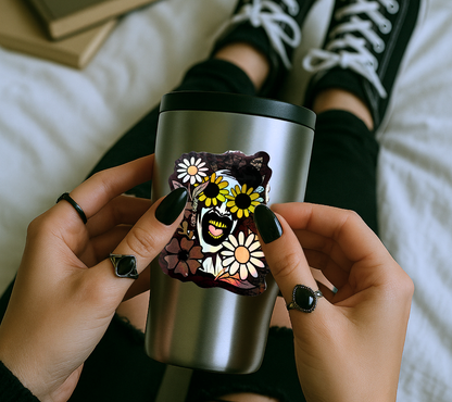 Horror Daisy Clown Sticker — Creepy Cute Waterproof Vinyl Sticker for Laptops & Horror Gifts