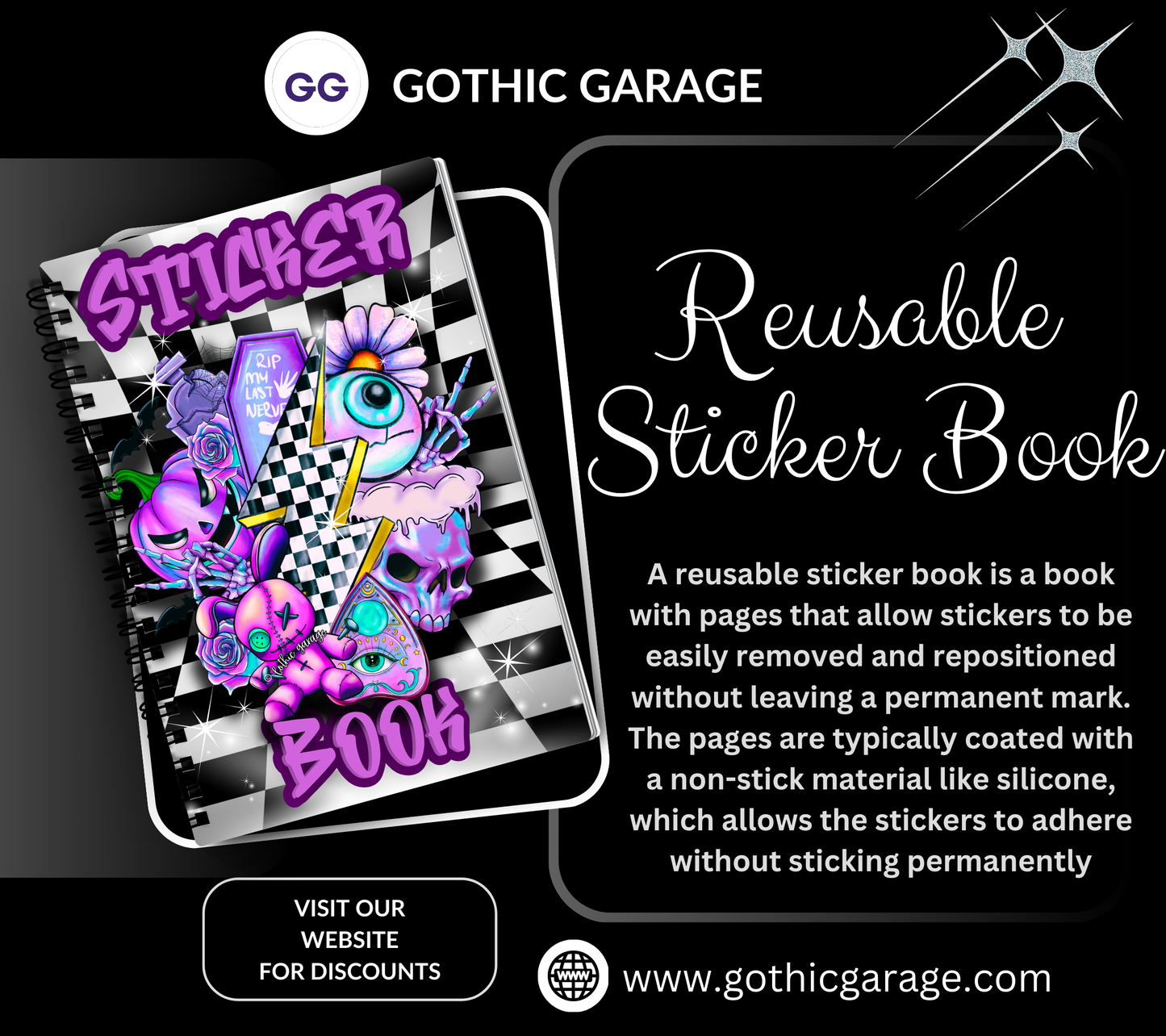 Voodoo Witching Reusable Sticker Book, Gothic Vibe Sticker Album, Perfect Gift to Personalize for Goth Lovers & Sticker Collectors