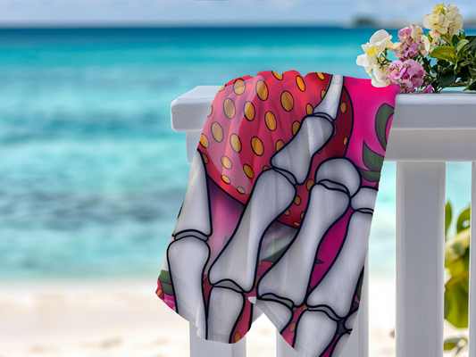 Strawberry Skeleton Beach Towel 30x60 | Summerween Goth Pool Towel