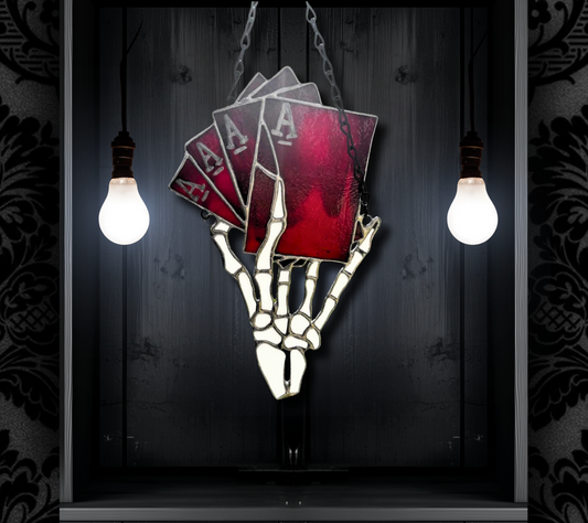 4 of a Kind Death Aces Stained Glass– Gothic Wall Hanging Statement Piece or Captivating One-of-a-Kind Window Sun Catcher