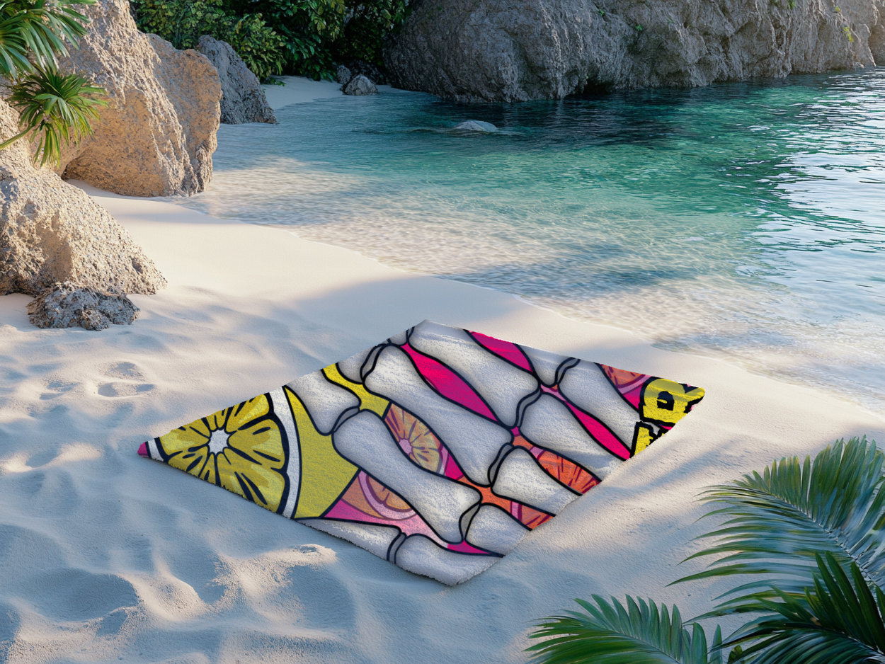 Neon Lemon Skeleton Hand Beach Towel — Summerween Pool Party
