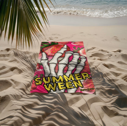 Strawberry Skeleton Beach Towel 30x60 | Summerween Goth Pool Towel