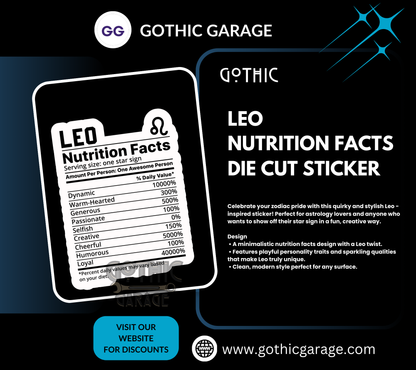 Leo Zodiac Nutrition Facts Waterproof Die Cut Sticker, Choose Between Glossy or Holographic, Perfect to Add Fun to any Surface