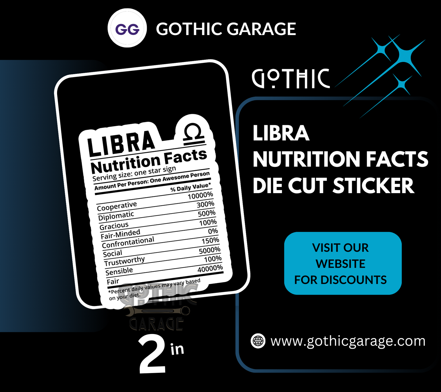 Libra Zodiac Nutrition Facts Waterproof Die Cut Sticker, Choose Between Glossy or Holographic, Perfect to Add Fun to any Surface