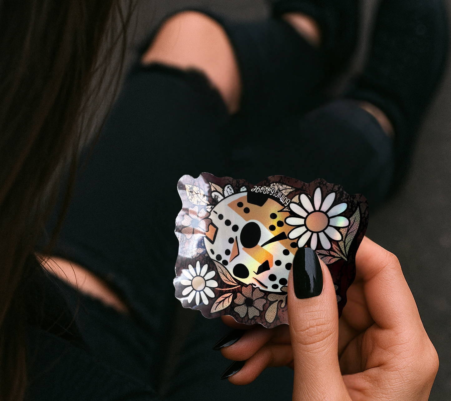 Horror Hockey Mask Flower Sticker — Creepy Cute Waterproof Vinyl for Laptops, Water Bottles & Horror Fans