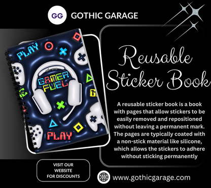 Video Gamer Reusable Sticker Book, Kid & Adult Friendly, Perfect Gift for Gamers and Stickers Collectors