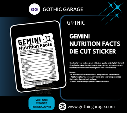 Gemini Zodiac Nutrition Facts Waterproof Die Cut Sticker, Choose Between Glossy or Holographic, Perfect to Add Fun to any Surface