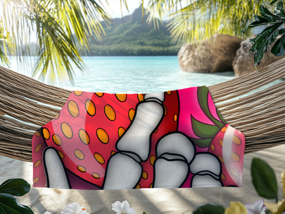 Strawberry Skeleton Beach Towel 30x60 | Summerween Goth Pool Towel