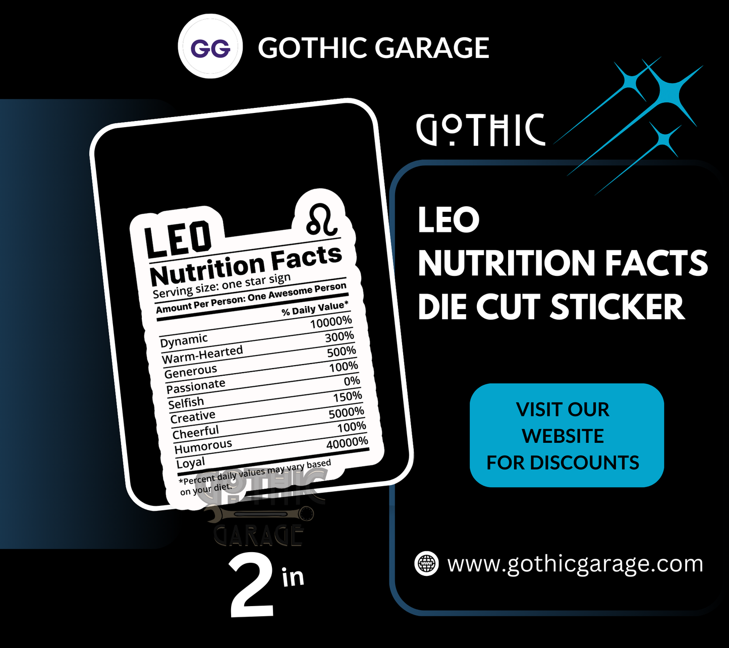 Leo Zodiac Nutrition Facts Waterproof Die Cut Sticker, Choose Between Glossy or Holographic, Perfect to Add Fun to any Surface