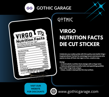 Virgo Zodiac Nutrition Facts Sticker, Waterproof Die Cut Sticker, Choose Between Glossy or Holographic, Perfect to Add Fun to any Surface