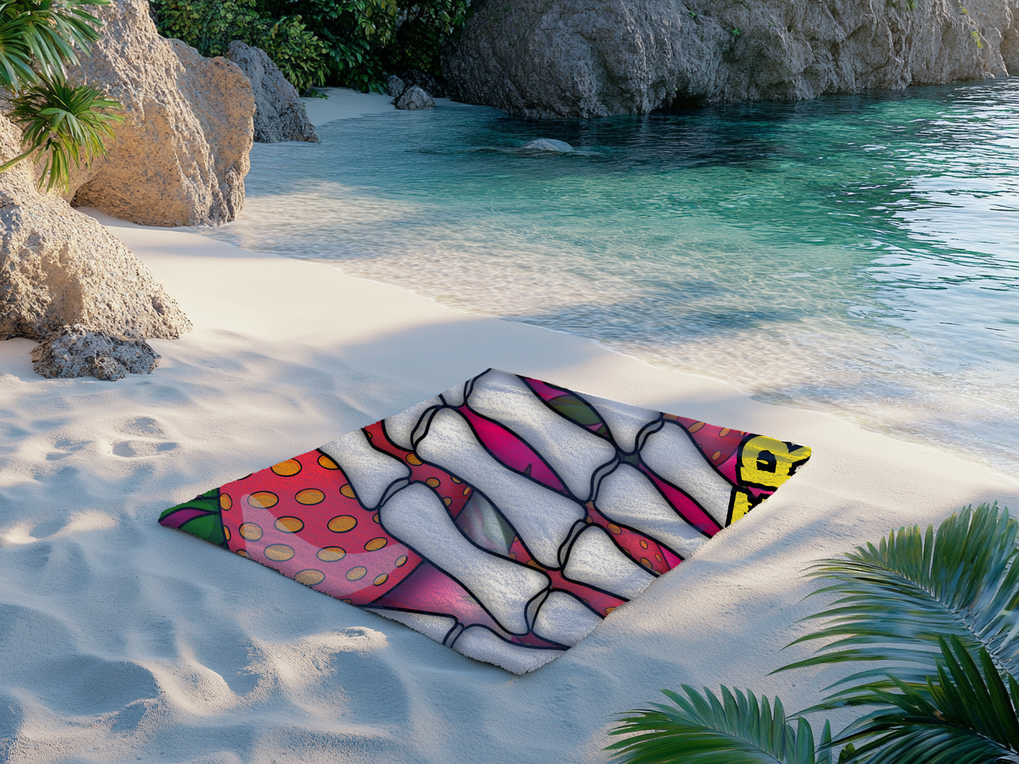 Strawberry Skeleton Beach Towel 30x60 | Summerween Goth Pool Towel
