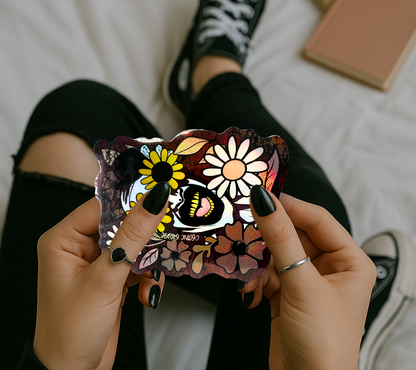 Horror Daisy Clown Sticker — Creepy Cute Waterproof Vinyl Sticker for Laptops & Horror Gifts