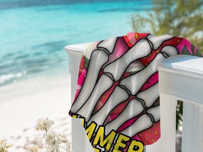 Strawberry Skeleton Beach Towel 30x60 | Summerween Goth Pool Towel