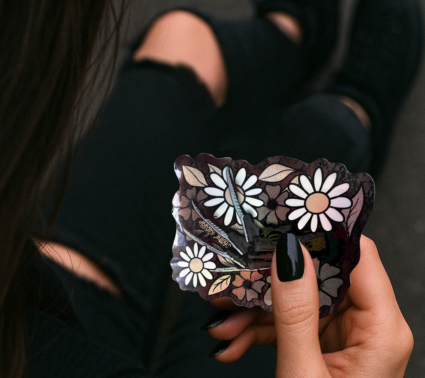 Floral Razor Glove Sticker — Creepy Cute Horror Waterproof Vinyl for Laptop, Water Bottle & Gifts