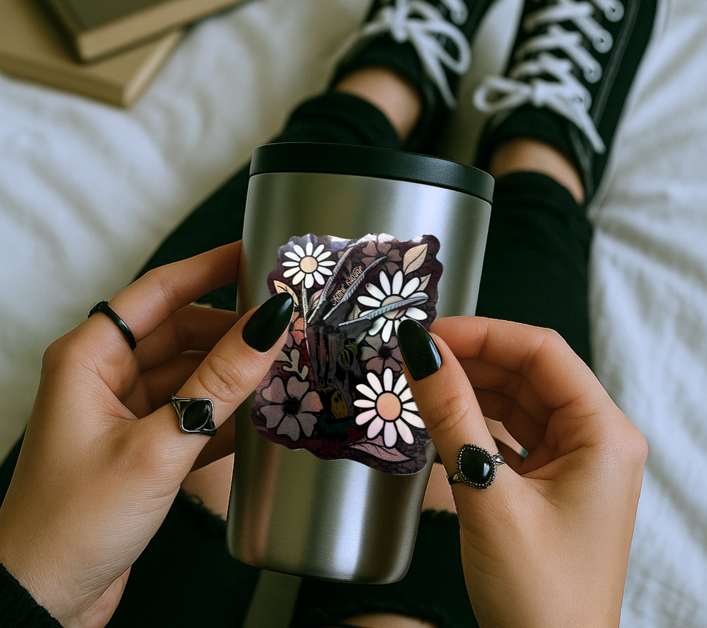 Floral Razor Glove Sticker — Creepy Cute Horror Waterproof Vinyl for Laptop, Water Bottle & Gifts