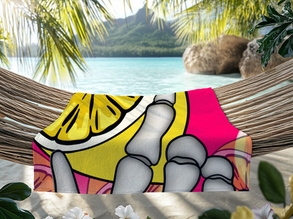 Neon Lemon Skeleton Hand Beach Towel — Summerween Pool Party