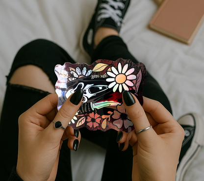 Floral Slasher Ghost Sticker — Creepy Cute Horror Vinyl for Water Bottles, Laptops & Gifts