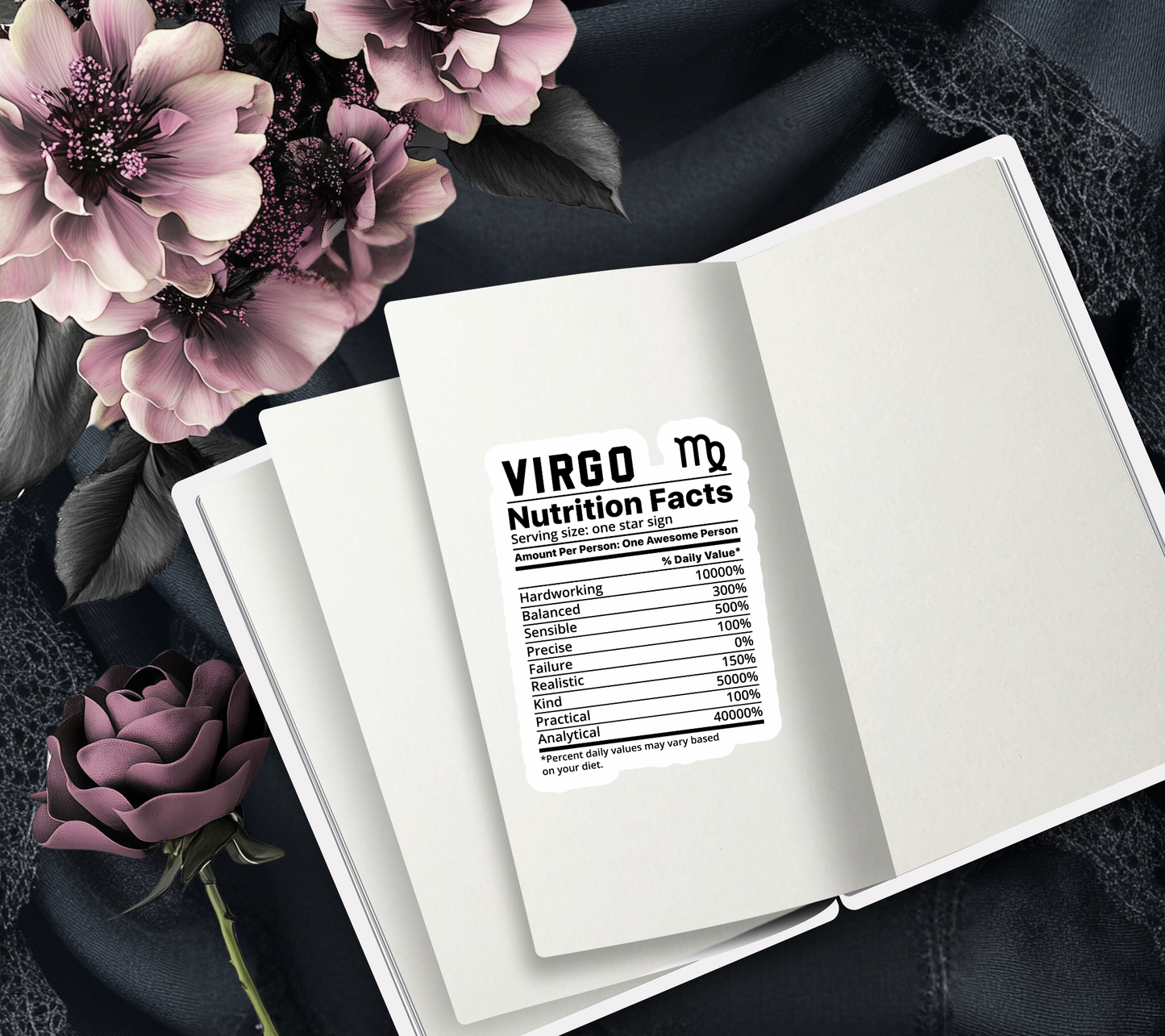 Virgo Zodiac Nutrition Facts Sticker, Waterproof Die Cut Sticker, Choose Between Glossy or Holographic, Perfect to Add Fun to any Surface