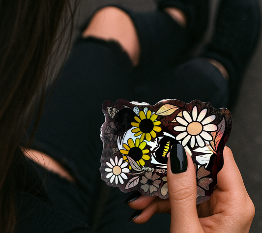 Horror Daisy Clown Sticker — Creepy Cute Waterproof Vinyl Sticker for Laptops & Horror Gifts