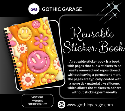 Retro 60's Flower Power Reusable Sticker Book, Vintage & Modern Design Album, Kid and Adult Friendly Organizer