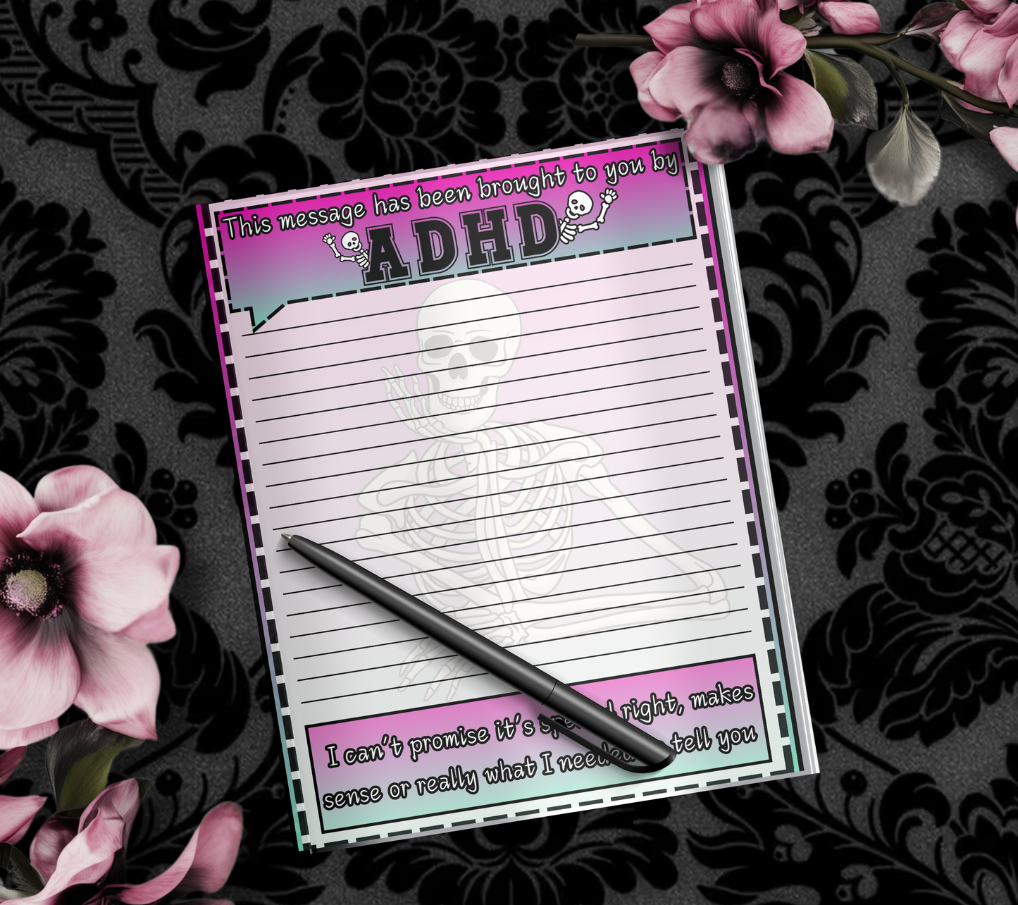 ADHD Funny Skeleton Work Notepad, Sarcastic & Sassy, Perfect Gift for Adults Coping with ADHD, Coworkers and Friends