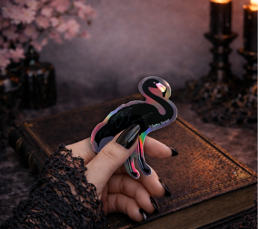 Black Flamingo Waterproof Sticker – Gothic Bird Vinyl Decal for Laptops, Water Bottles & Journals