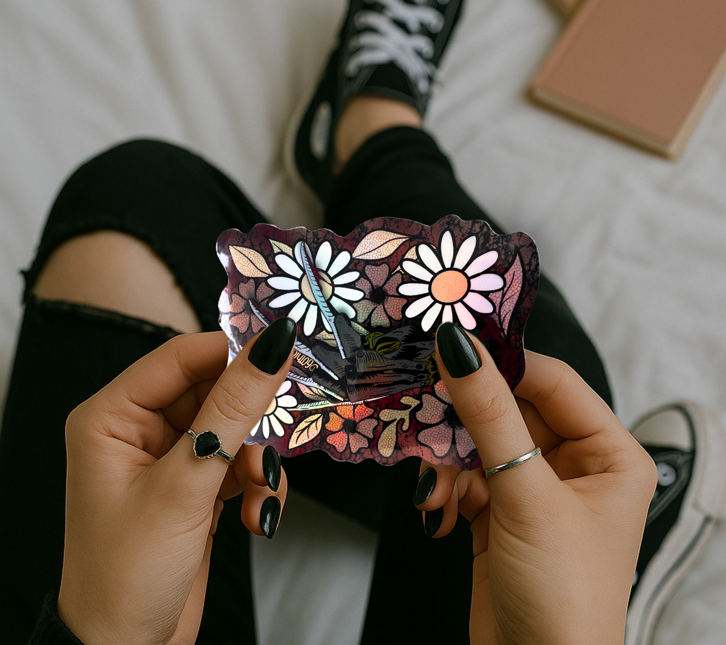 Floral Razor Glove Sticker — Creepy Cute Horror Waterproof Vinyl for Laptop, Water Bottle & Gifts