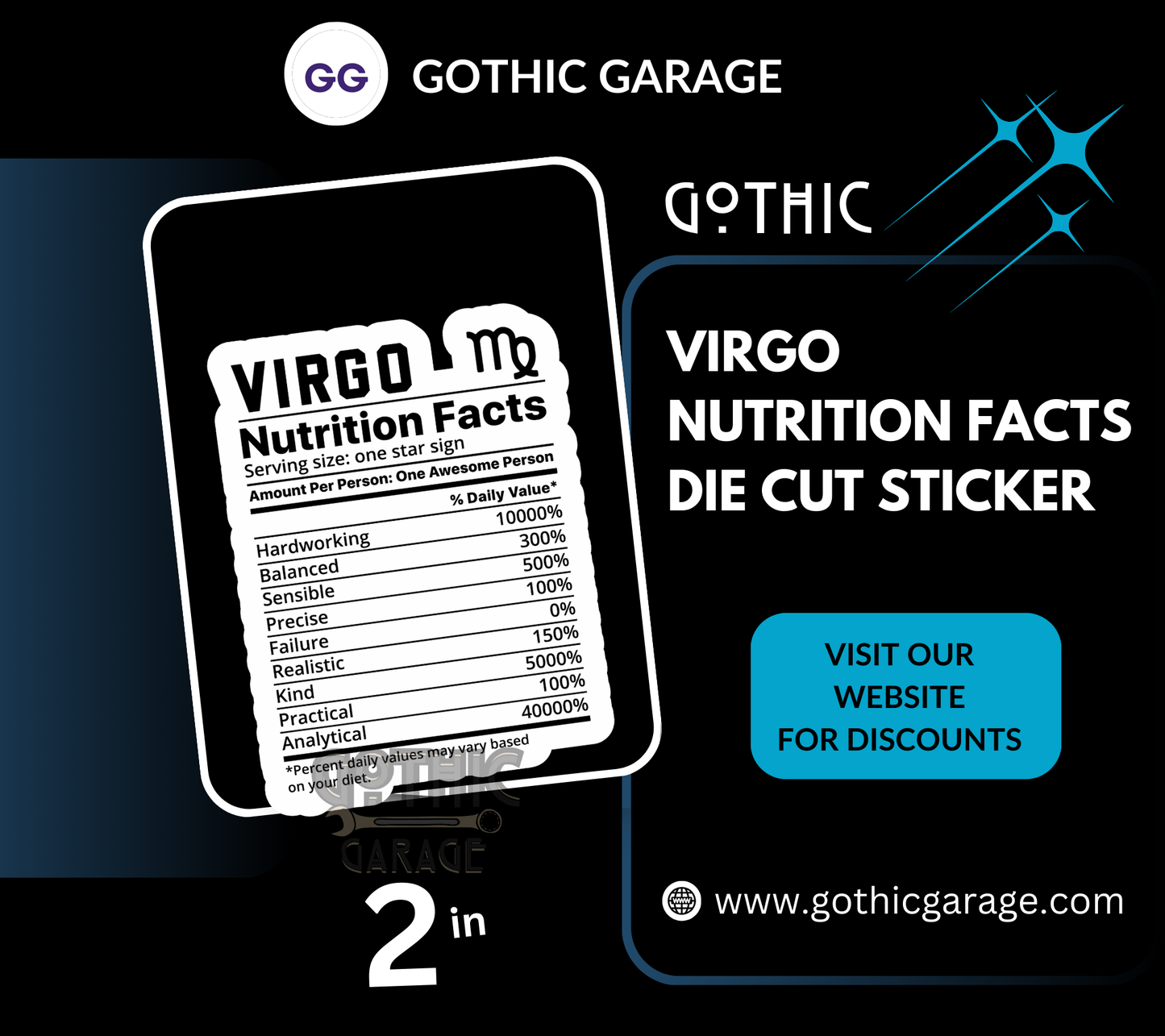 Virgo Zodiac Nutrition Facts Sticker, Waterproof Die Cut Sticker, Choose Between Glossy or Holographic, Perfect to Add Fun to any Surface