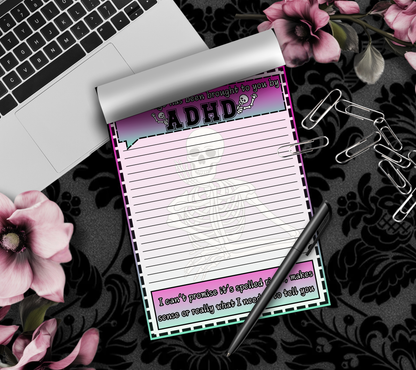 ADHD Funny Skeleton Work Notepad, Sarcastic & Sassy, Perfect Gift for Adults Coping with ADHD, Coworkers and Friends