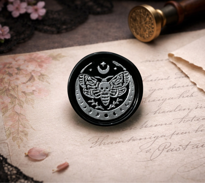 Skeleton Moth & Celestial Moon Gothic Soy Wax Seal Sticker, Handpoured Elegant Addition for Gothic Wedding Envelopes and Invitations