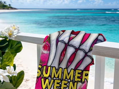 Cherry Skeleton Beach Towel 30x60 | Summerween Goth Pool Towel