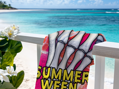 Skeleton Orange Beach Towel 30x60 | Summerween Goth Pool Towel