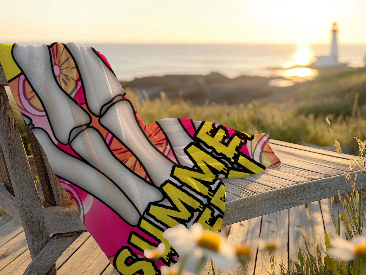 Neon Lemon Skeleton Hand Beach Towel — Summerween Pool Party