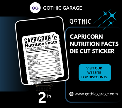 Capricorn Zodiac Nutrition Facts Waterproof Die Cut Sticker, Choose Between Glossy or Holographic, Perfect to Add Fun to any Surface