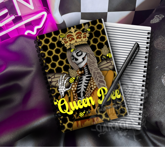 Queen Bee of the Dead Gothic Notebook – Skeleton Bee Spiral Journal, Lined Pages