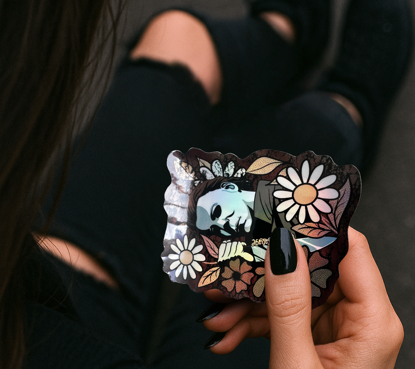 Floral Masked Horror Sticker — Creepy Cute Vinyl for Water Bottles, Laptops & Gifts