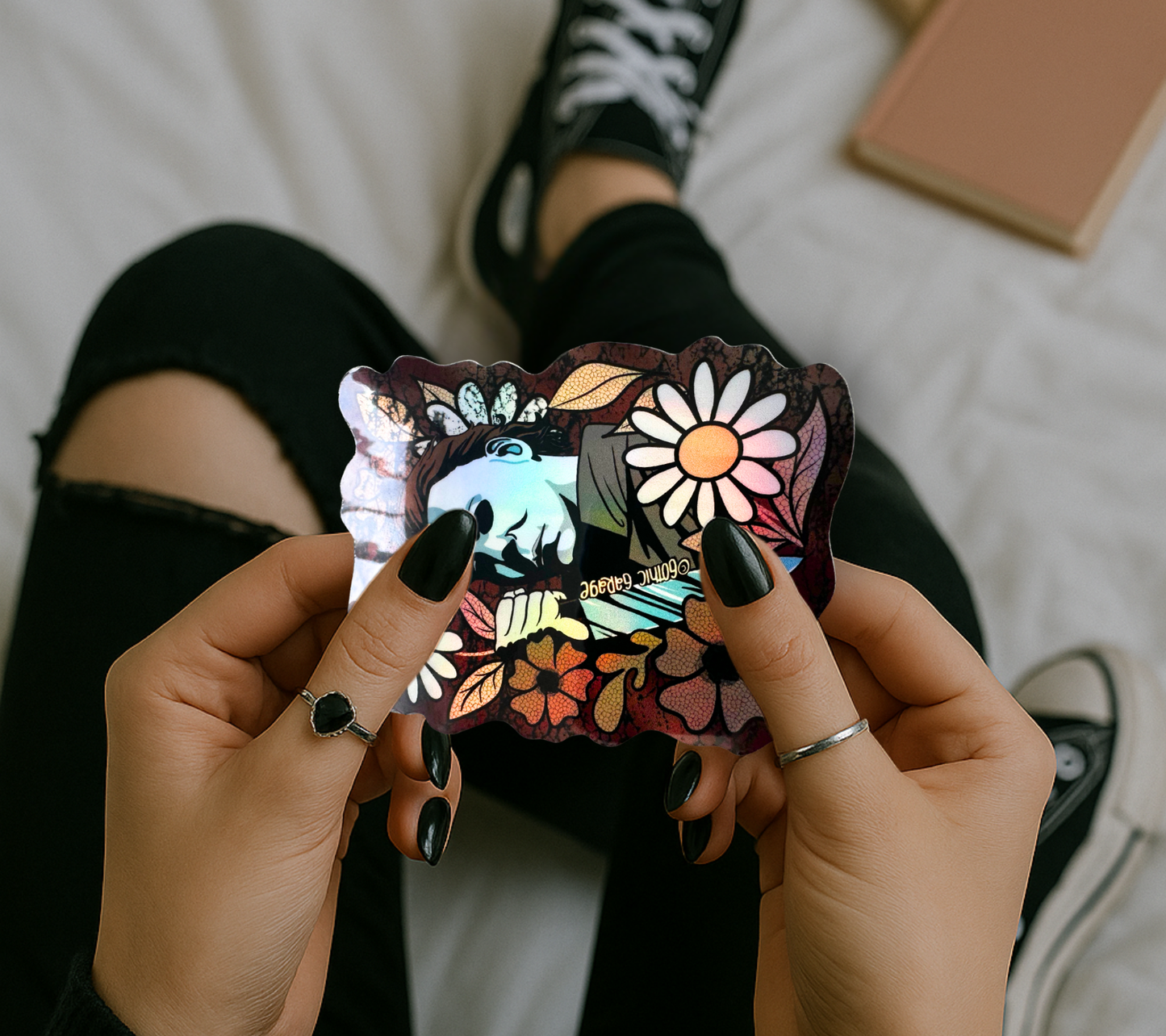 Floral Masked Horror Sticker — Creepy Cute Vinyl for Water Bottles, Laptops & Gifts